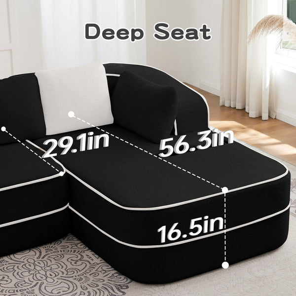 English Elm 106" Teddy Fabric Sofa - Plush L-Shaped Chaise, No Assembly, High-Density Comfort For Modern Living Rooms W714S01426