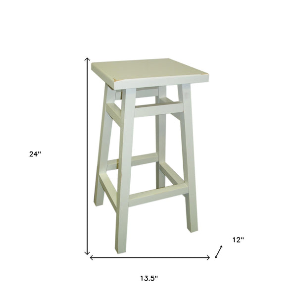 Homeroots 24" Antiqued White Solid Wood Backless Counter Height Bar Chair   516190