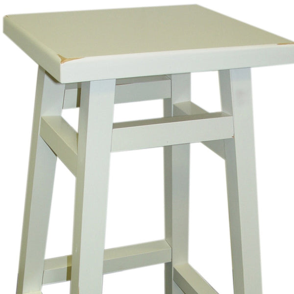 Homeroots 24" Antiqued White Solid Wood Backless Counter Height Bar Chair   516190