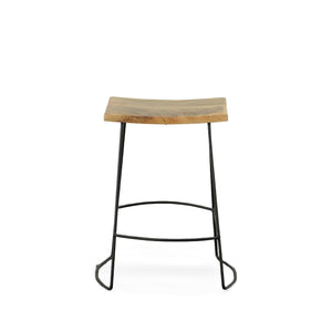 Homeroots Set Of Two 25" Natural And Black Steel Backless Counter Height Bar Chairs   516192