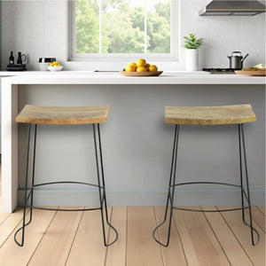 Homeroots Set Of Two 25" Natural And Black Steel Backless Counter Height Bar Chairs   516192