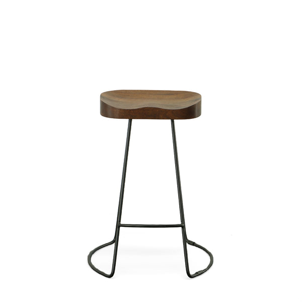 Homeroots Set Of Two 25" Chestnut And Black Steel Backless Counter Height Bar Chairs   516193