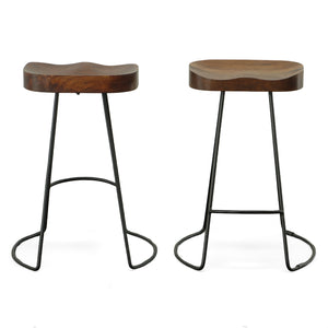 Homeroots Set Of Two 25" Chestnut And Black Steel Backless Counter Height Bar Chairs   516193