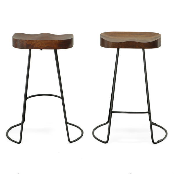 Homeroots Set Of Two 25" Chestnut And Black Steel Backless Counter Height Bar Chairs   516193