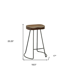 Homeroots Set Of Two 25" Chestnut And Black Steel Backless Counter Height Bar Chairs   516193