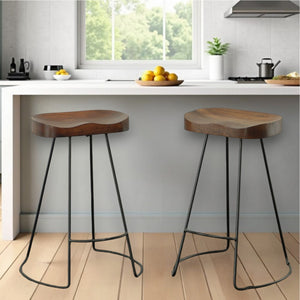 Homeroots Set Of Two 25" Chestnut And Black Steel Backless Counter Height Bar Chairs   516193