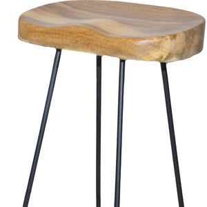 Homeroots Set Of Two 25" Natural And Black Steel Backless Counter Height Bar Chairs   516194