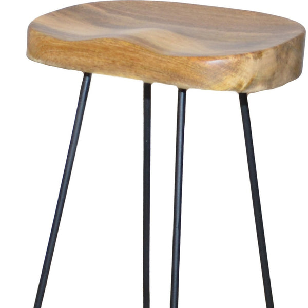 Homeroots Set Of Two 25" Natural And Black Steel Backless Counter Height Bar Chairs   516194