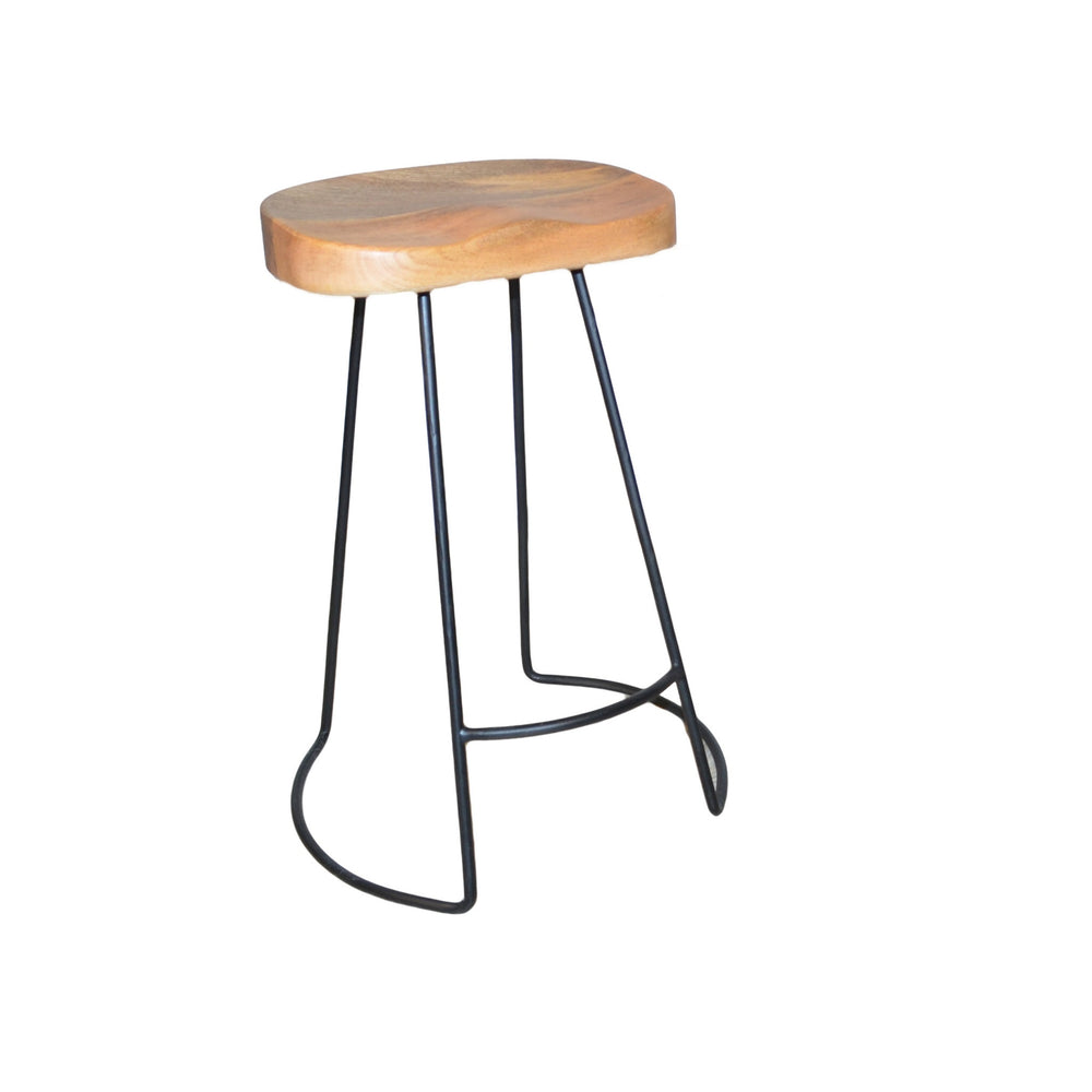 Homeroots Set Of Two 25" Natural And Black Steel Backless Counter Height Bar Chairs   516194