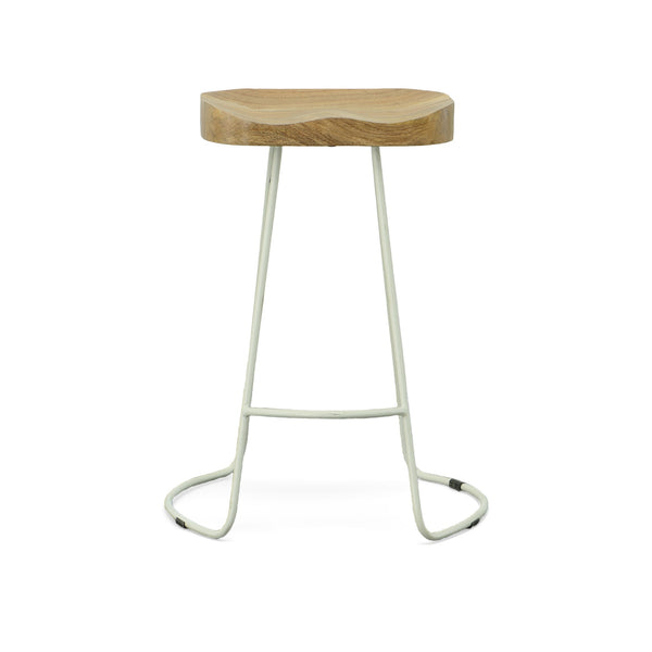 Homeroots Set Of Two 25" Natural And White Steel Backless Counter Height Bar Chairs   516195