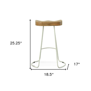 Homeroots Set Of Two 25" Natural And White Steel Backless Counter Height Bar Chairs   516195