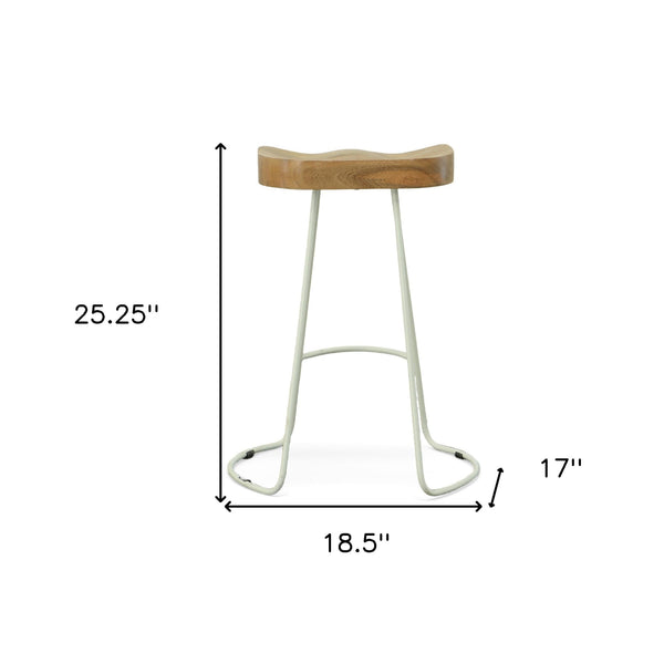 Homeroots Set Of Two 25" Natural And White Steel Backless Counter Height Bar Chairs   516195