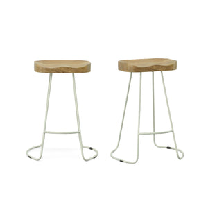 Homeroots Set Of Two 25" Natural And White Steel Backless Counter Height Bar Chairs   516195