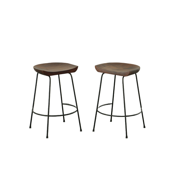 Homeroots Set Of Two 25" Chestnut And Black Steel Backless Counter Height Bar Chairs   516196