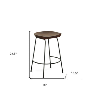 Homeroots Set Of Two 25" Chestnut And Black Steel Backless Counter Height Bar Chairs   516196