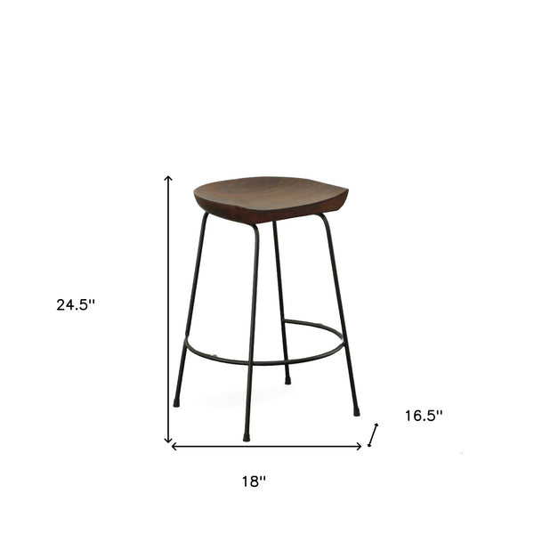 Homeroots Set Of Two 25" Chestnut And Black Steel Backless Counter Height Bar Chairs   516196
