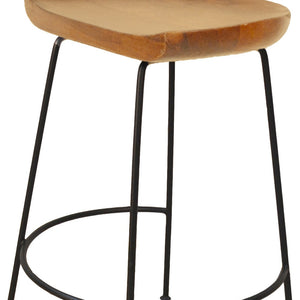 Homeroots Set Of Two 25" Natural And Black Steel Backless Counter Height Bar Chairs   516197