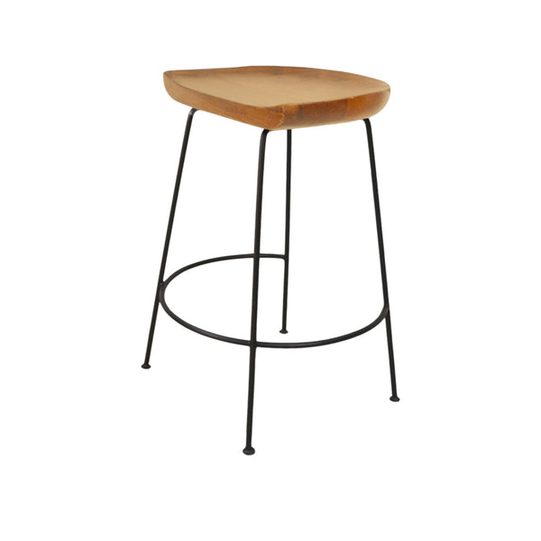 Homeroots Set Of Two 25" Natural And Black Steel Backless Counter Height Bar Chairs   516197