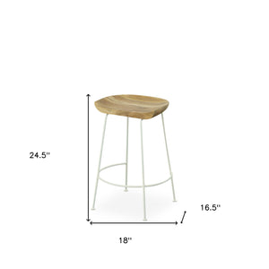Homeroots Set Of Two 25" Natural And White Steel Backless Counter Height Bar Chairs   516198
