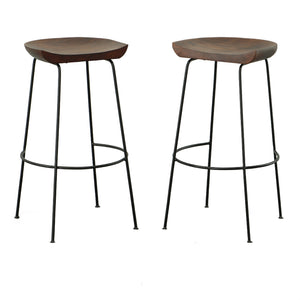 Homeroots Set Of Two 31" Chestnut And Black Steel Backless Bar Height Bar Chairs   516199