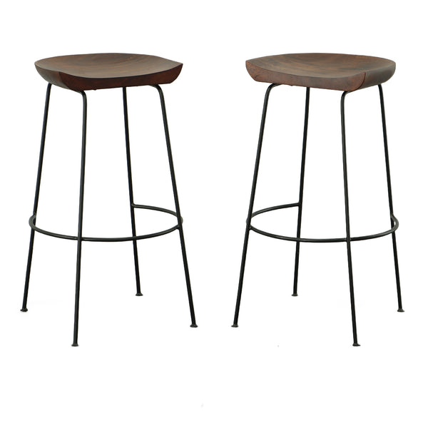 Homeroots Set Of Two 31" Chestnut And Black Steel Backless Bar Height Bar Chairs   516199