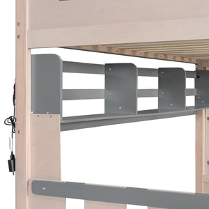 English Elm Twin Castle Bunk Bed with Led Lighting Built-in Shelf and Storage Drawers for Kids Gray LT000158AAE