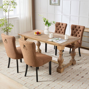 English Elm Nikki Tufted Flax Linen Dining Chair with Solid Wood Frame, High-Rebound Cushion, Nailhead Trim Coffee W1143P233649