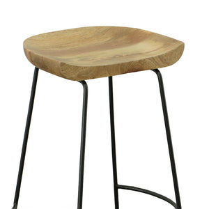 Homeroots Set Of Two 31" Natural And Black Steel Backless Bar Height Bar Chairs   516200