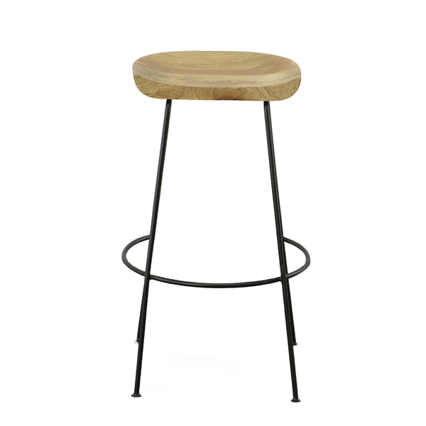 Homeroots Set Of Two 31" Natural And Black Steel Backless Bar Height Bar Chairs   516200