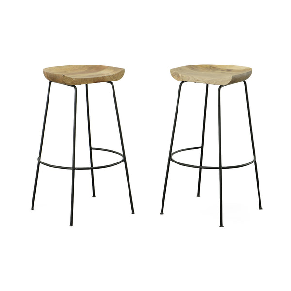 Homeroots Set Of Two 31" Natural And Black Steel Backless Bar Height Bar Chairs   516200