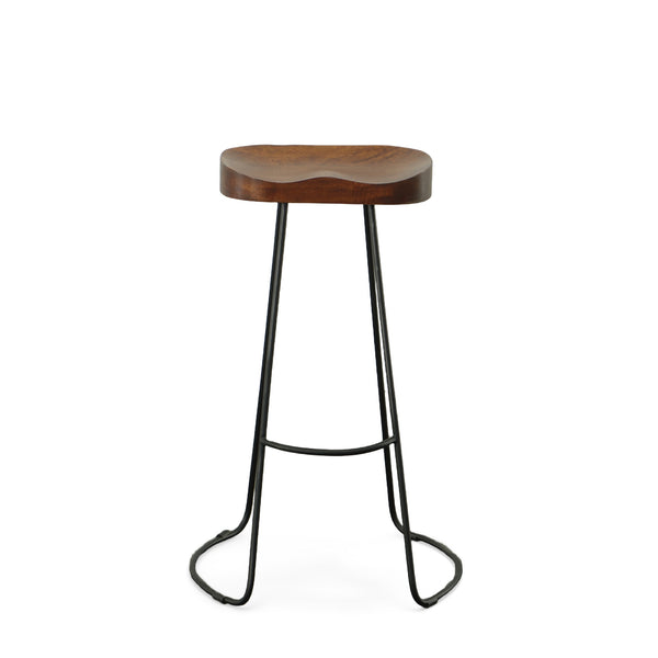 Homeroots Set Of Two 31" Chestnut And Black Steel Backless Bar Height Bar Chairs   516201