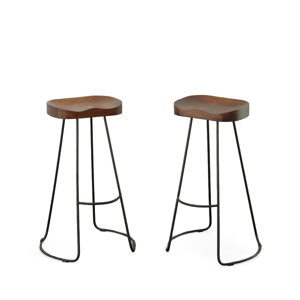 Homeroots Set Of Two 31" Chestnut And Black Steel Backless Bar Height Bar Chairs   516201