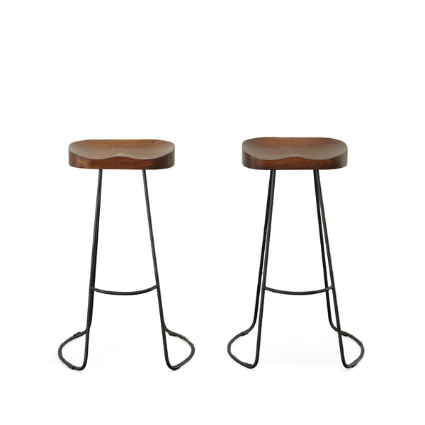 Homeroots Set Of Two 31" Chestnut And Black Steel Backless Bar Height Bar Chairs   516201