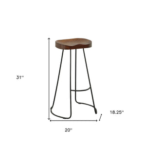 Homeroots Set Of Two 31" Chestnut And Black Steel Backless Bar Height Bar Chairs   516201