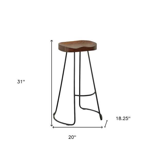 Homeroots Set Of Two 31" Chestnut And Black Steel Backless Bar Height Bar Chairs   516201