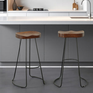 Homeroots Set Of Two 31" Chestnut And Black Steel Backless Bar Height Bar Chairs   516201