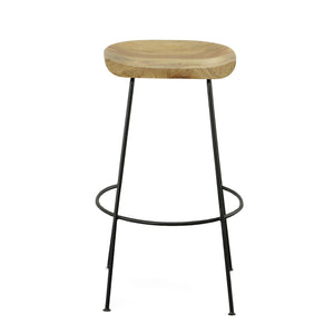 Homeroots Set Of Two 31" Natural And Black Steel Backless Bar Height Bar Chairs   516202