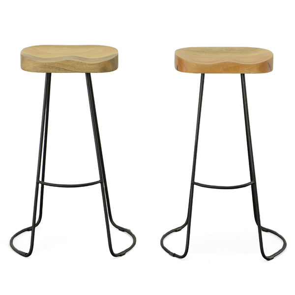 Homeroots Set Of Two 31" Natural And Black Steel Backless Bar Height Bar Chairs   516202
