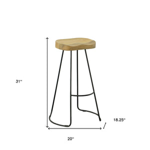 Homeroots Set Of Two 31" Natural And Black Steel Backless Bar Height Bar Chairs   516202