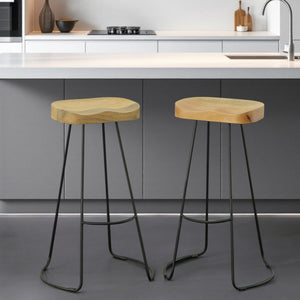 Homeroots Set Of Two 31" Natural And Black Steel Backless Bar Height Bar Chairs   516202