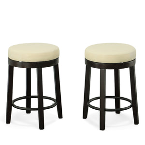Homeroots Set Of Two 24" Cream And Espresso Faux Leather And Solid Wood Swivel Backless Counter Height Bar Chairs   516203