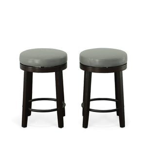 Homeroots Set Of Two 24" Gray And Espresso Faux Leather And Solid Wood Swivel Backless Counter Height Bar Chairs   516204