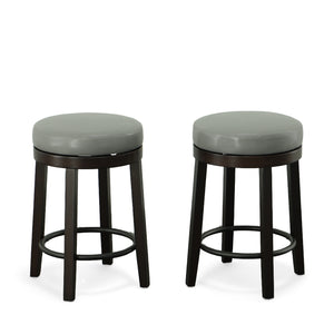 Homeroots Set Of Two 24" Gray And Espresso Faux Leather And Solid Wood Swivel Backless Counter Height Bar Chairs   516204