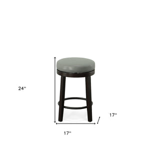 Homeroots Set Of Two 24" Gray And Espresso Faux Leather And Solid Wood Swivel Backless Counter Height Bar Chairs   516204