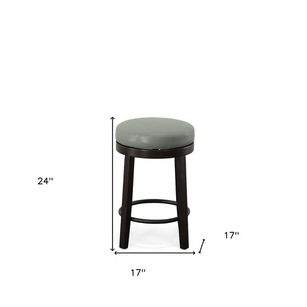 Homeroots Set Of Two 24" Gray And Espresso Faux Leather And Solid Wood Swivel Backless Counter Height Bar Chairs   516204