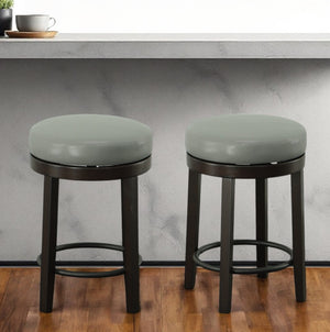 Homeroots Set Of Two 24" Gray And Espresso Faux Leather And Solid Wood Swivel Backless Counter Height Bar Chairs   516204