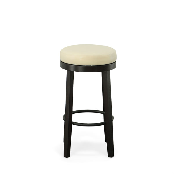 Homeroots Set Of Two 30" Cream And Espresso Faux Leather And Solid Wood Swivel Backless Bar Height Bar Chairs   516205