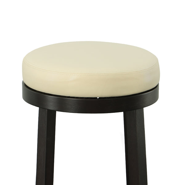 Homeroots Set Of Two 30" Cream And Espresso Faux Leather And Solid Wood Swivel Backless Bar Height Bar Chairs   516205