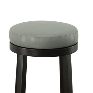 Homeroots Set Of Two 30" Gray And Espresso Faux Leather And Solid Wood Swivel Backless Bar Height Bar Chairs   516206