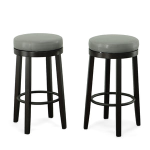 Homeroots Set Of Two 30" Gray And Espresso Faux Leather And Solid Wood Swivel Backless Bar Height Bar Chairs   516206